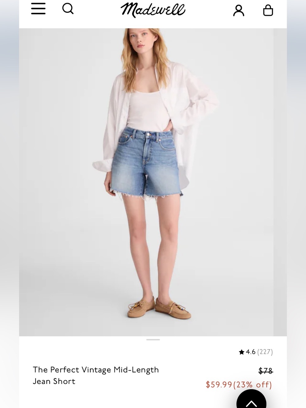 NWT Madewell Blue High-Rise Mid Length Denim Shorts